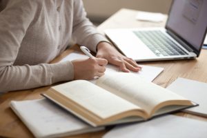 Close up of a female law student studying for an exam.