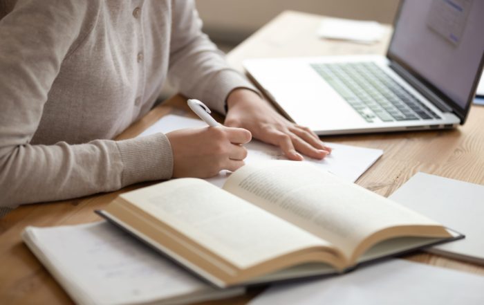 Close up of a female law student studying for an exam.