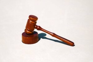 Gavel sits awaiting use in a courtroom